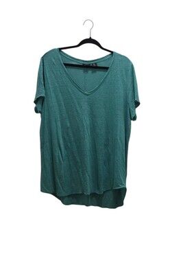 Tahari 100% Linen V-Neck Tee Seafoam Green Short Sleeve Top Plus 1X Relaxed Fit